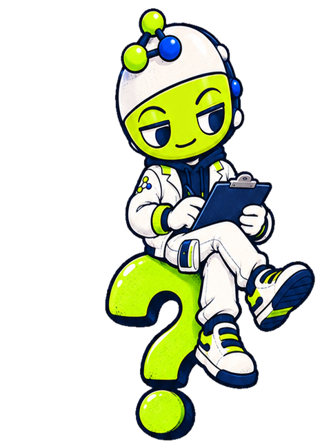 PeptideSwap mascot reviewing a question on a clipboard